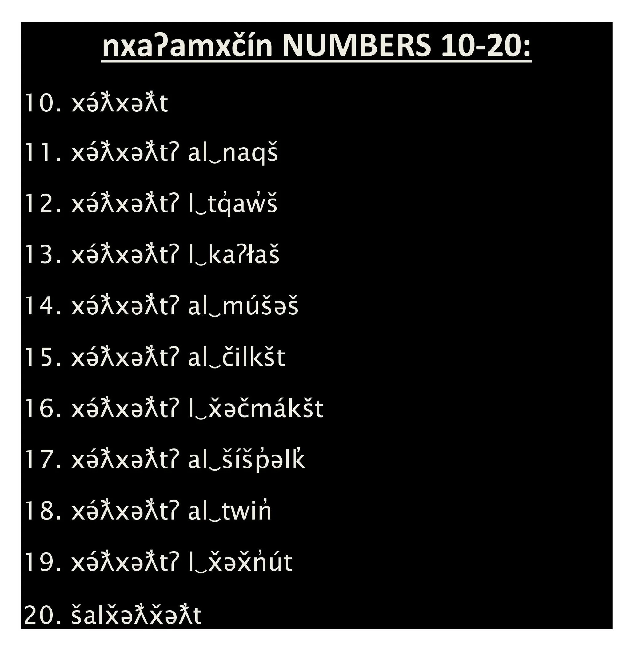 Numbers — Colville Tribes Language Program